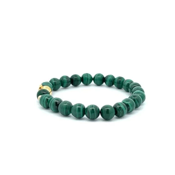 18K Gold Money Bag Lucky Charm Beads Bracelet Gemstones Malachite 7mm